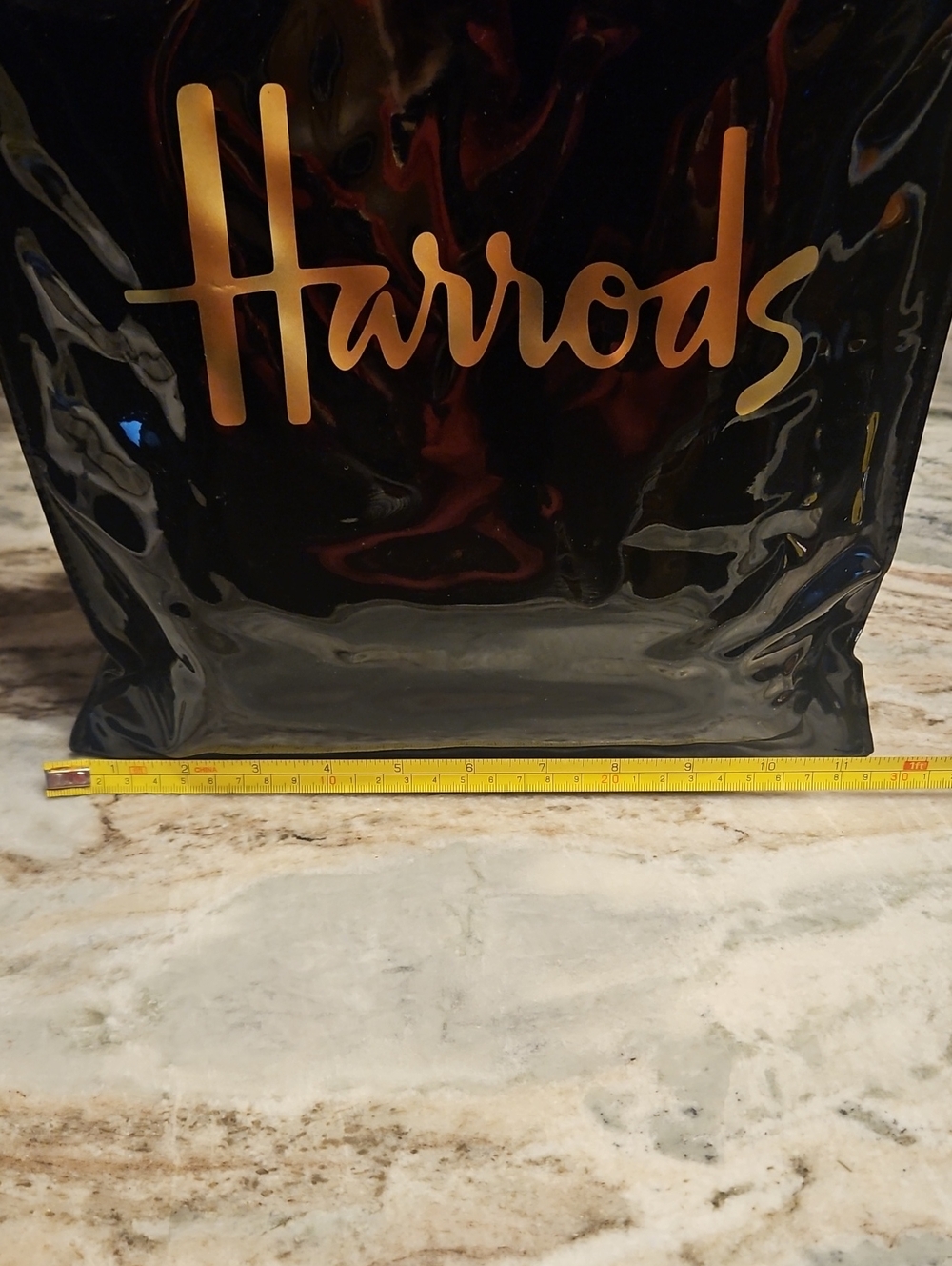 Harrods Black Plastic Tote - Vintage - Lined - Zip Pocket - Picture 3 of 11